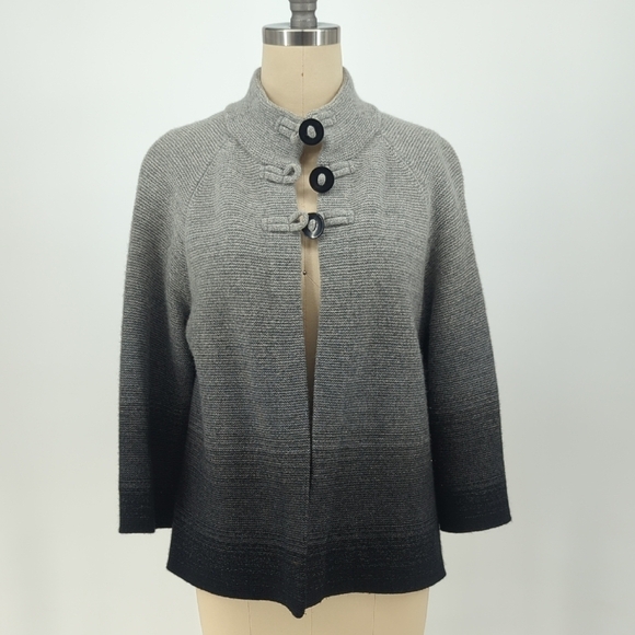Jones NY Chunky Knit Cardigan Sweater Black Gray L preppy Business casual fall - Picture 1 of 6